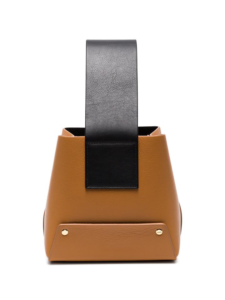 Yuzefi Brown Tab Leather Bucket Bag