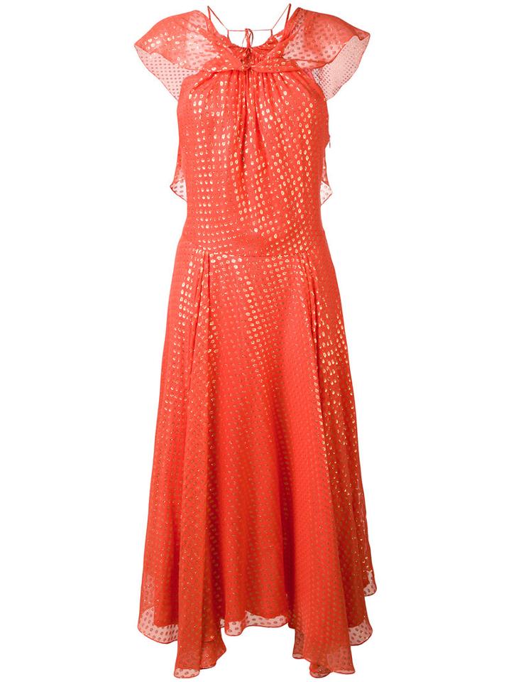 Daizy Shely - Metallic Spot Butterfly Dress - Women - Silk/polyester/acetate/polystyrene - 44, Red, Silk/polyester/acetate/polystyrene