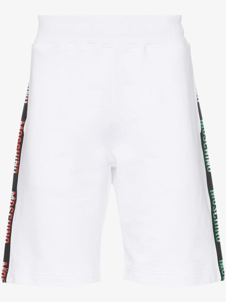 Moschino Ticker Tape Logo Cotton Shorts - White