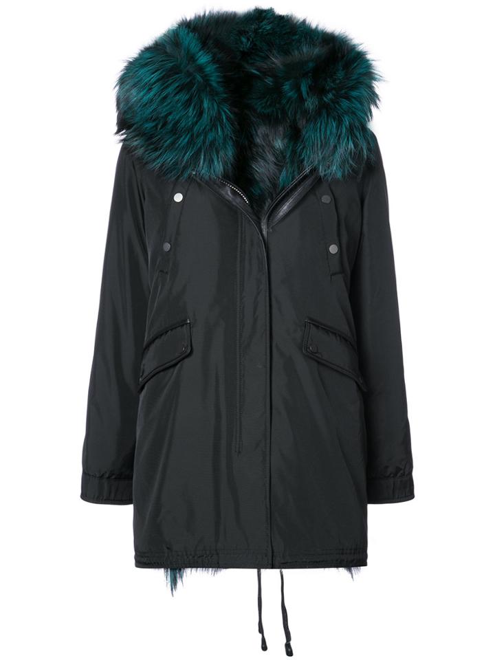 Nicole Benisti Bellville Fox Fur Trim Coat - Black