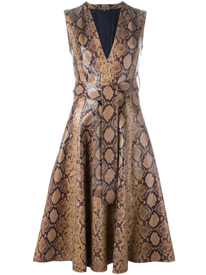 Alexander Mcqueen Python Print Dress, Women's, Size: 40, Brown, Lamb Skin/cotton