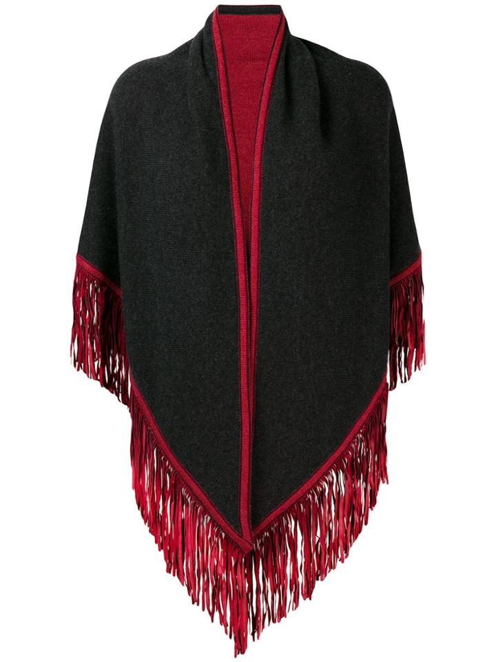 Antonia Zander Fringe Poncho Scarf - Black