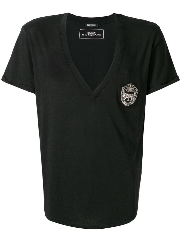 Balmain Embroidered Patch T-shirt - Black