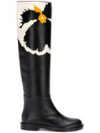 Valentino Valentino Garavani Floral Knee High Flat Boots - Black