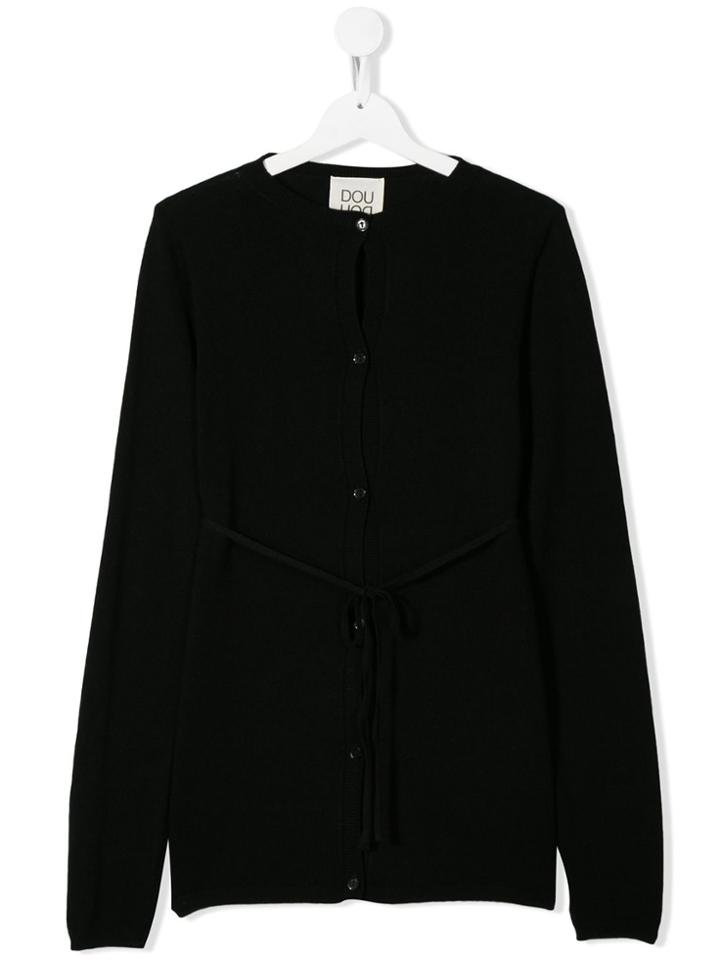 Douuod Kids Teen Belted Longline Cardigan - Black