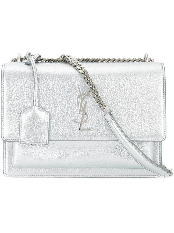 Saint Laurent Small Sunset Monogram Satchel, Women's, Grey, Leather/metal