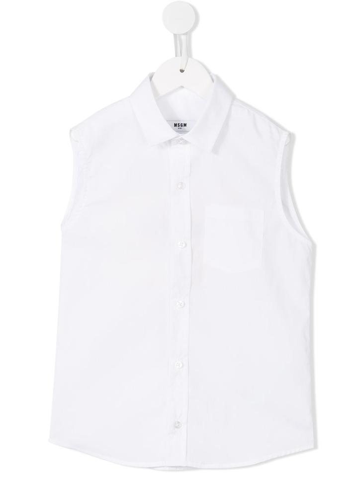 Msgm Kids Logo Print Sleeveless Shirt, Boy's, Size: 10 Yrs, White