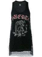 Marcelo Burlon County Of Milan - Printed Mesh Vest - Women - Cotton/polyester/spandex/elastane - S, Black, Cotton/polyester/spandex/elastane