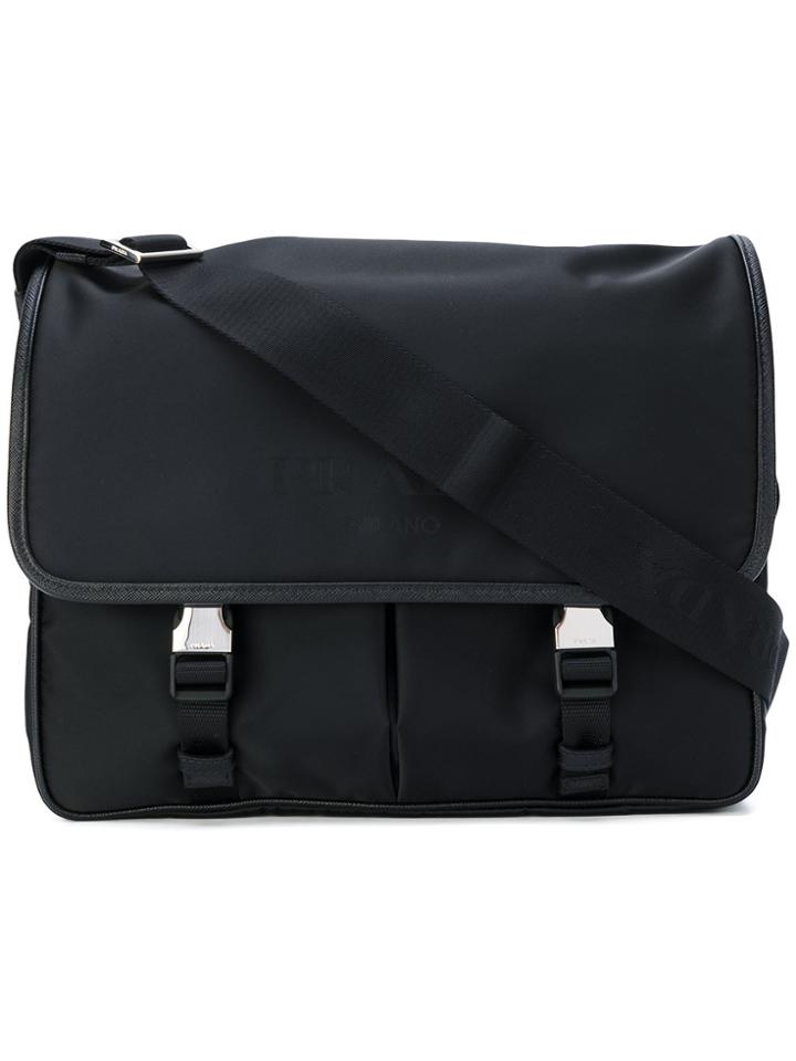 Prada Safety Buckle Logo Satchel - Black