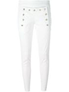 Dondup Front Button Placket Trousers, Women's, Size: 44, White, Cotton/polyamide/spandex/elastane