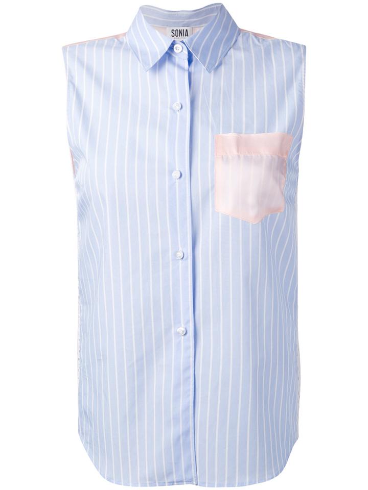 Sonia By Sonia Rykiel - Tricolour Sleeveless Shirt - Women - Cotton/acetate/viscose - 34, Blue, Cotton/acetate/viscose