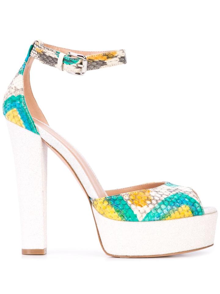 Madison. Maison Snakeskin Effect Platform Sandals - White