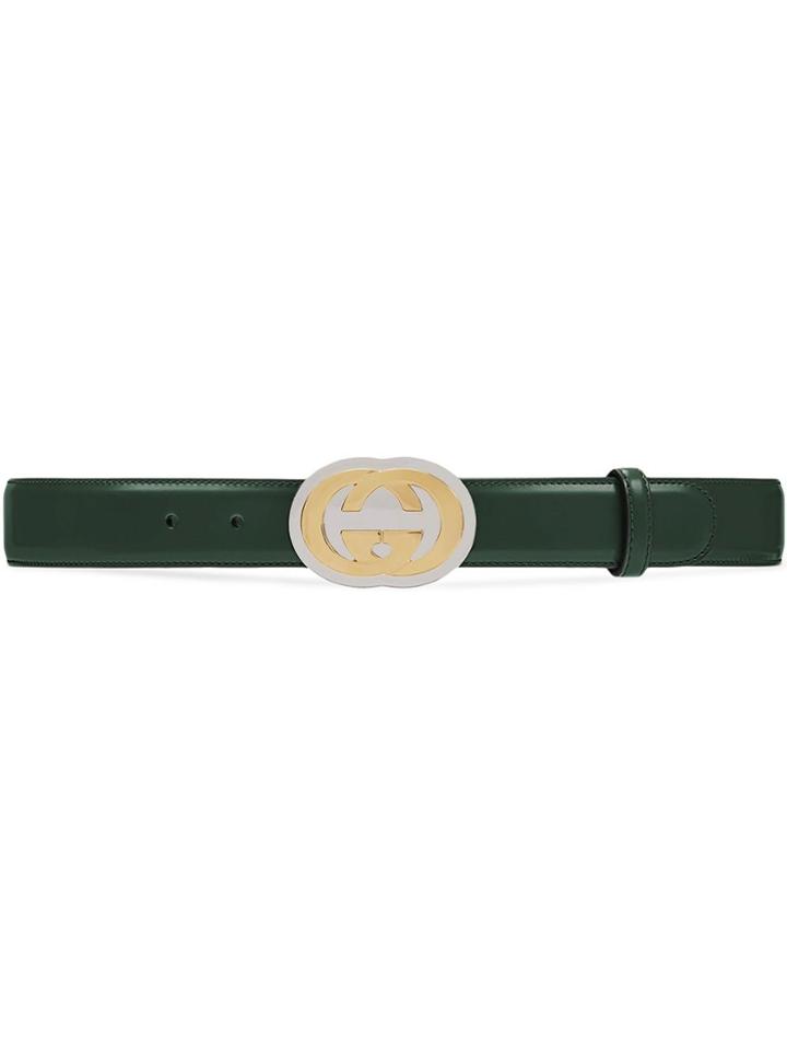 Gucci Leather Belt With Interlocking G Buckle - Green