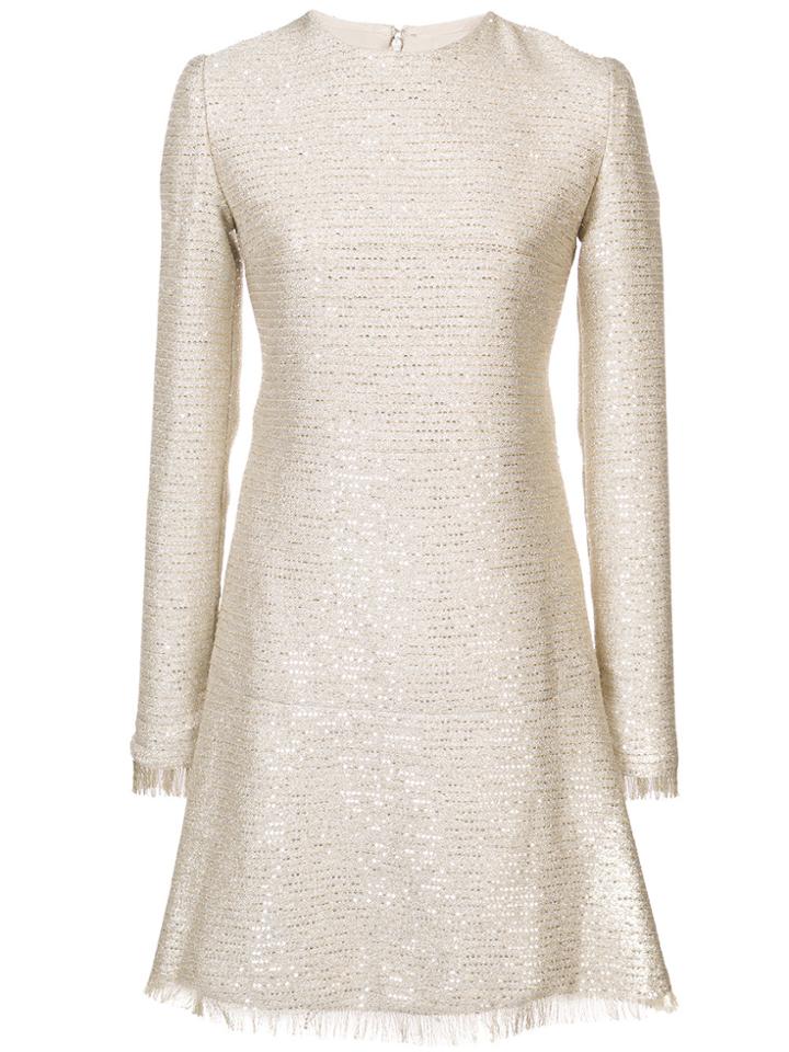 Oscar De La Renta Sequined Long Sleeved Dress - Yellow & Orange