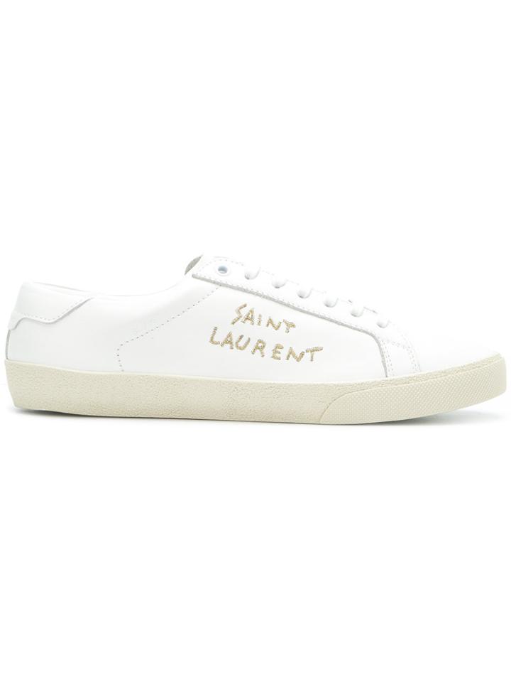 Saint Laurent Logo Embroidered Sneakers - White