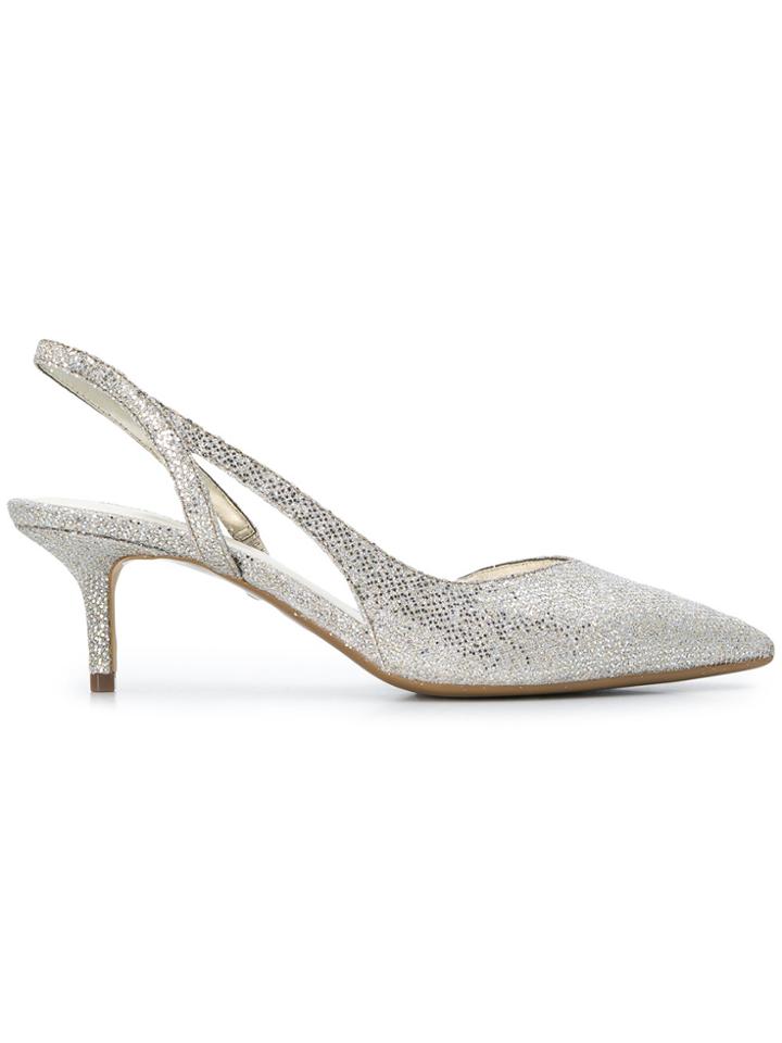 Michael Michael Kors Slingback Pointed Toe Kitten Heels - Metallic