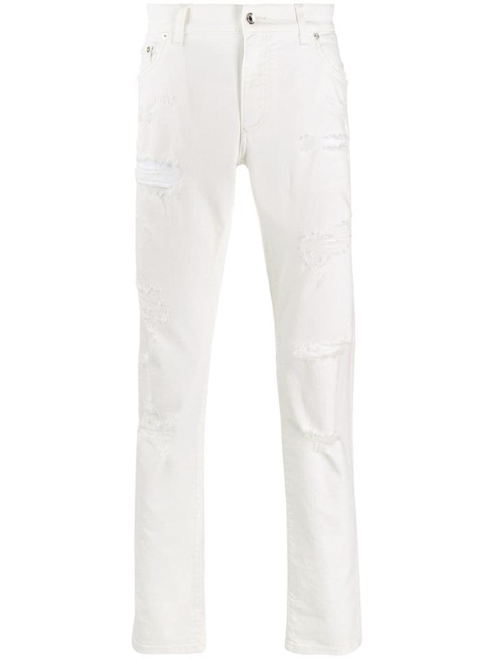 Dolce & Gabbana Distressed Straight-leg Jeans - White