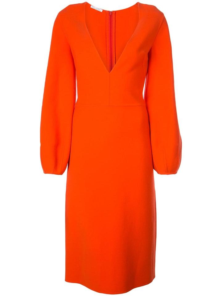 Oscar De La Renta Plunge Neck Midi Dress - Orange