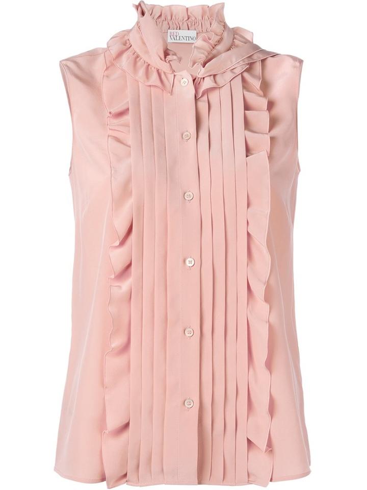 Red Valentino Ruffled Sleeveless Blouse, Women's, Size: 42, Nude/neutrals, Silk