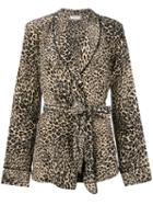 Barbara Bui Leopard Print Belted Jacket, Women's, Size: Large, Brown, Silk