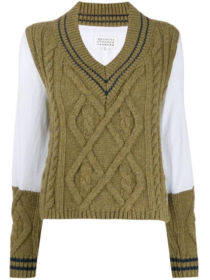 Maison Margiela Panelled Cable Knit Jumper - Green