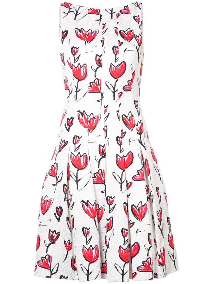Oscar De La Renta Floral-print Pleated Dress - White