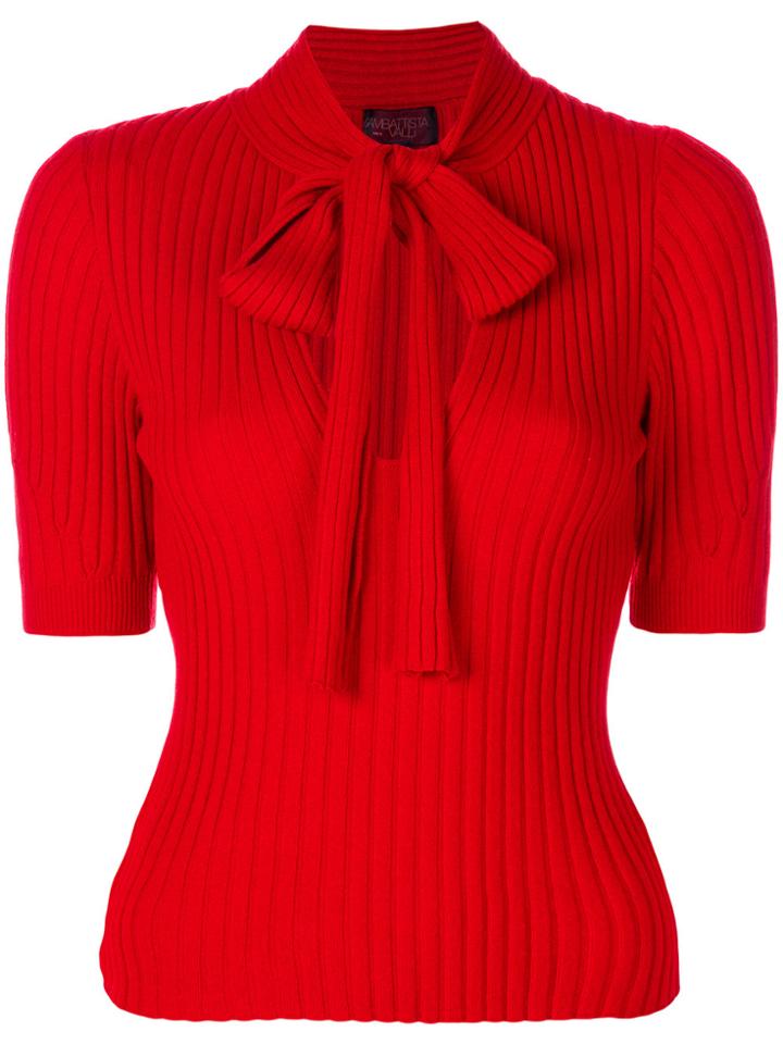 Giambattista Valli Ribbed Pussy Bow Top - Red