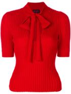Giambattista Valli Ribbed Pussy Bow Top - Red