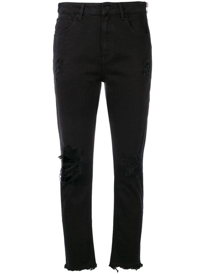 T By Alexander Wang Destroyed Detailed Jeans - Black