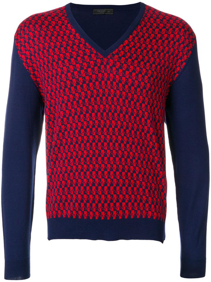 Prada Patterned V-neck Sweater - Blue