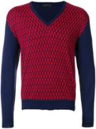 Prada Patterned V-neck Sweater - Blue