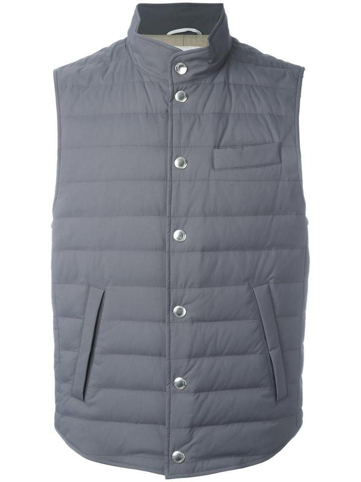 Brunello Cucinelli High Neck Gilet, Men's, Size: Xl, Grey, Nylon/polyamide/feather Down