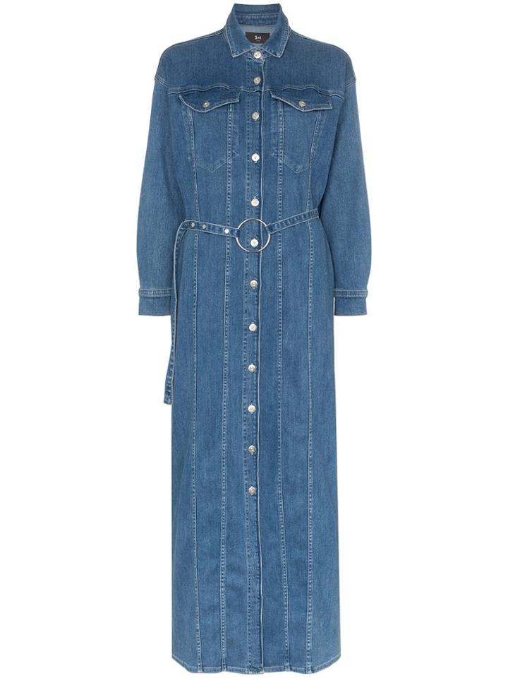 3x1 Tessa Belted Denim Maxi Dress - Blue