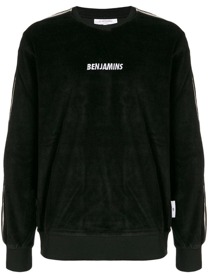 Les Benjamins Logo Embroidered Velvet Sweatshirt - Black