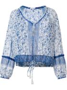 Poupette St Barth V-neck Floral Blouse, Women's, Size: Large, Blue, Cotton