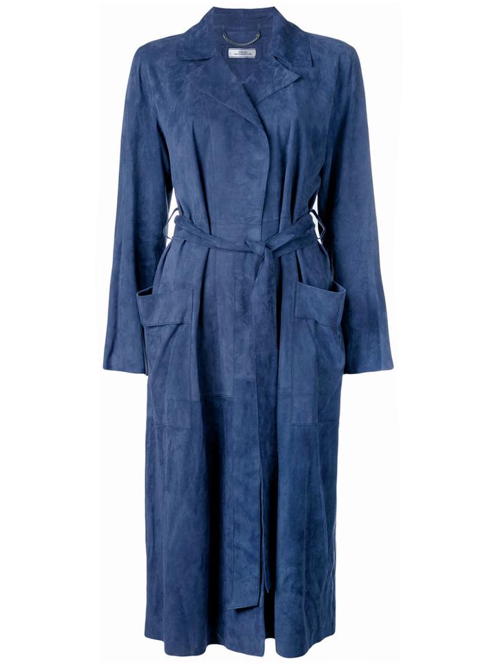 Desa 1972 - Belted Coat - Women - Leather - 38, Blue, Leather