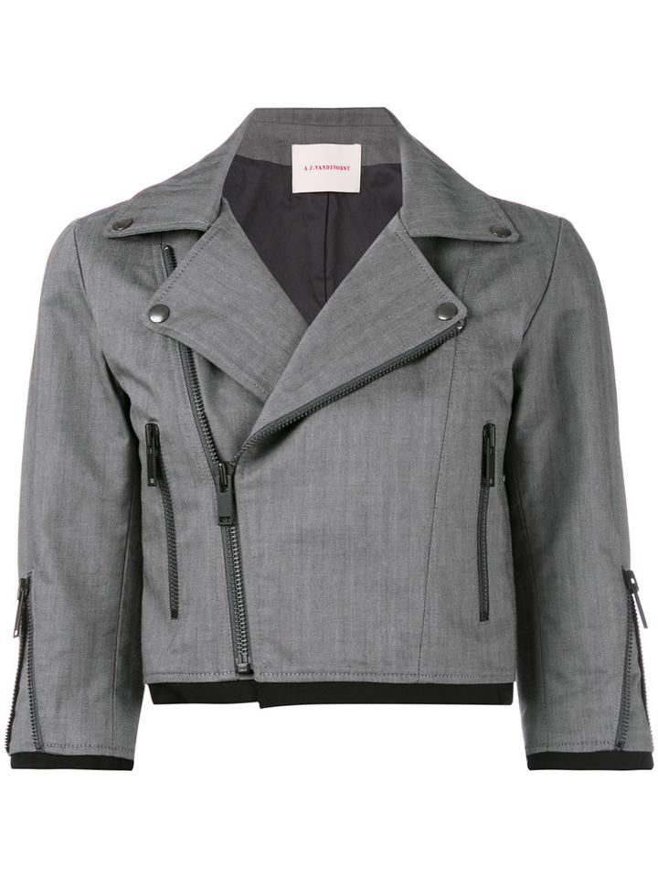 A.f.vandevorst - Cropped Biker Style Jacket - Women - Cotton - 38, Grey, Cotton