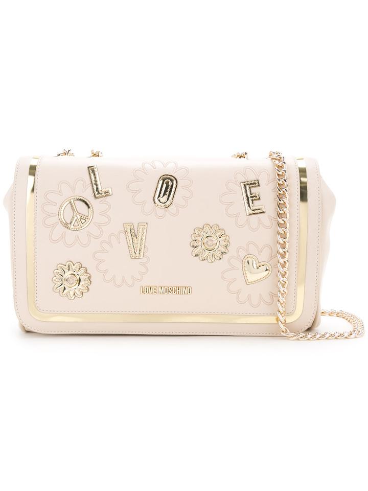 Love Moschino - 'love' Patches Shoulder Bag - Women - Polyurethane - One Size, White, Polyurethane