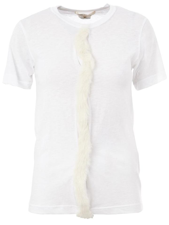 Comme Des Garçons Faux Fur Detail T-shirt, Women's, Size: Small, White, Cotton/acrylic/nylon