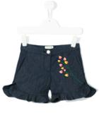 Fendi Kids - Floral Embroidered Denim Shorts - Kids - Cotton/spandex/elastane - 6 Yrs, Blue