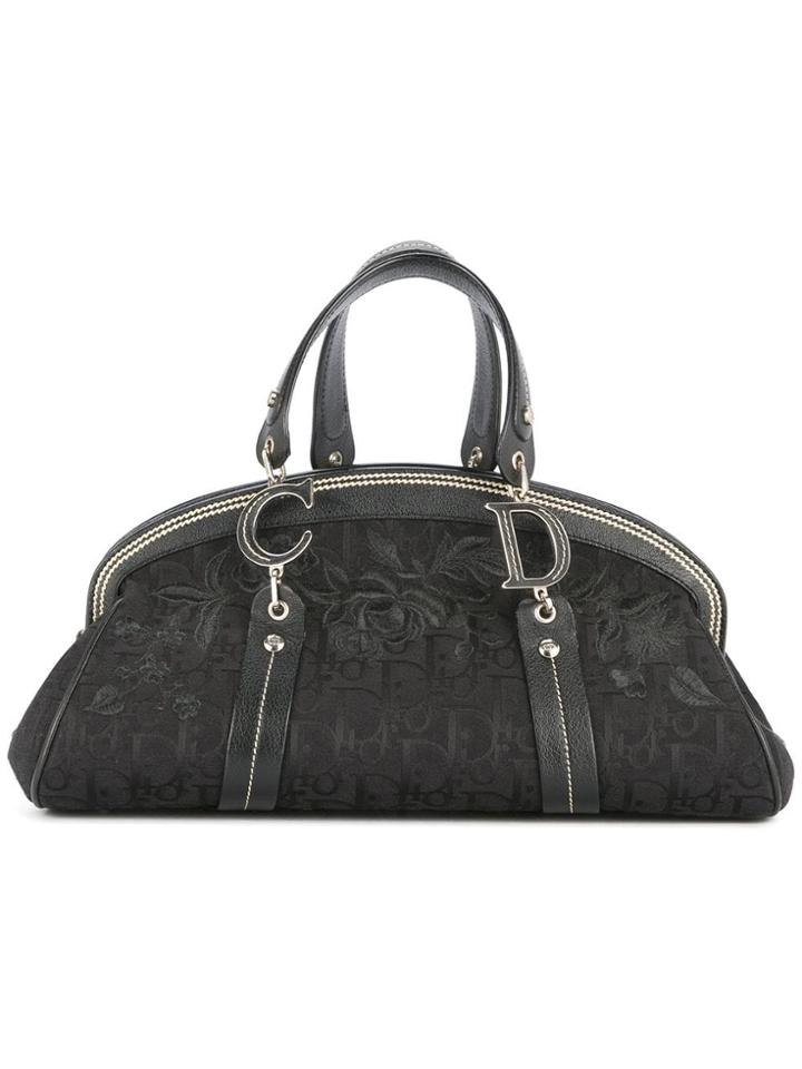 Christian Dior Vintage Trotter Embroidery Hand Bag - Black