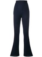 Nude Rib Knit Flared Trousers - Blue