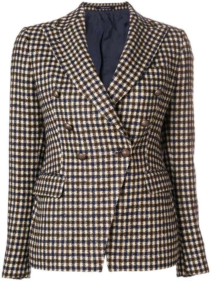 Tagliatore Checked Lapel Detail Blazer - Brown