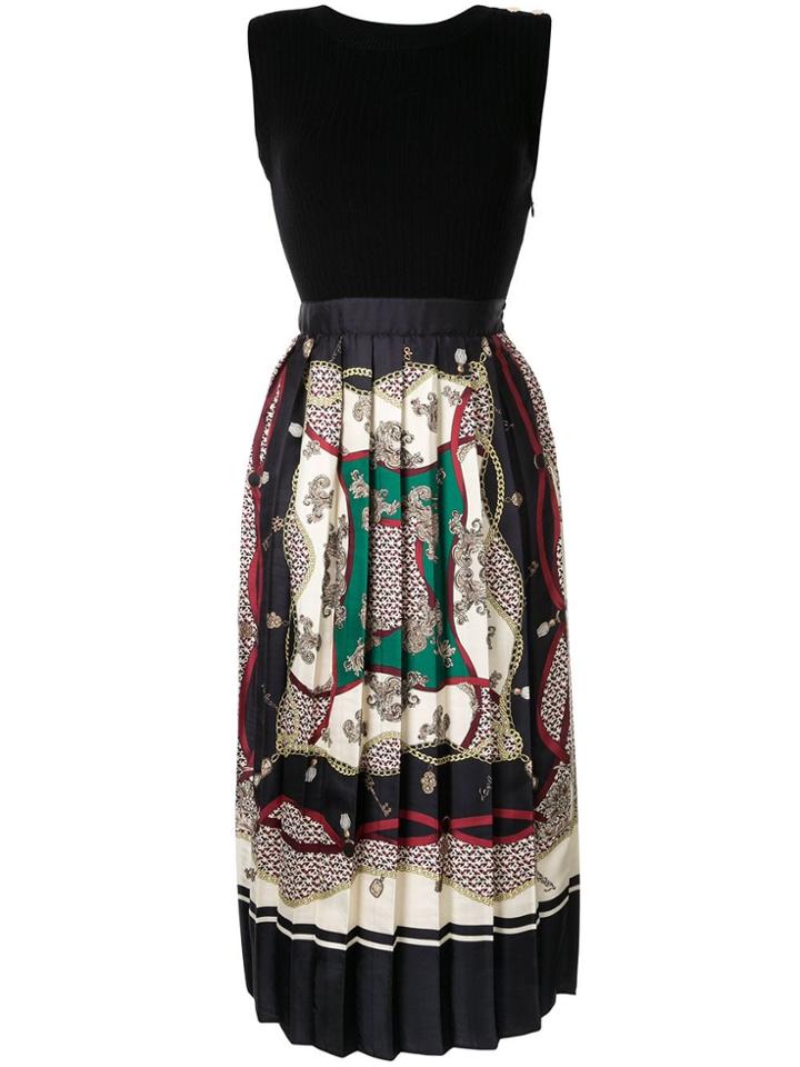 Loveless Pleated Skirt Midi Dress - Black