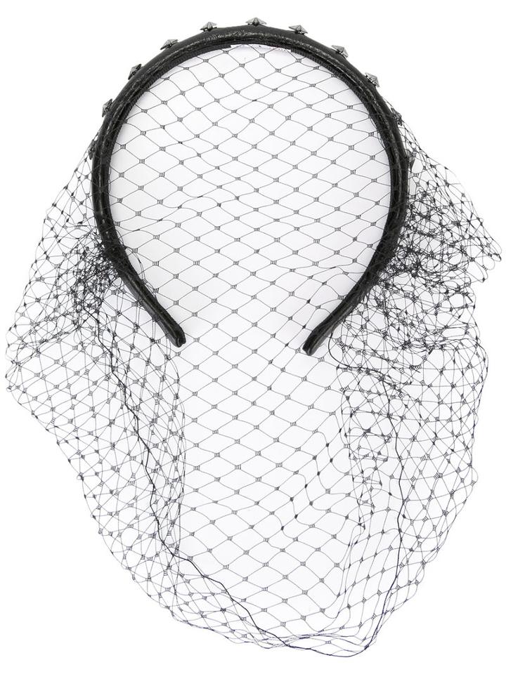 Red Valentino Fishnet Headband, Women's, Black, Leather/polyester/metal