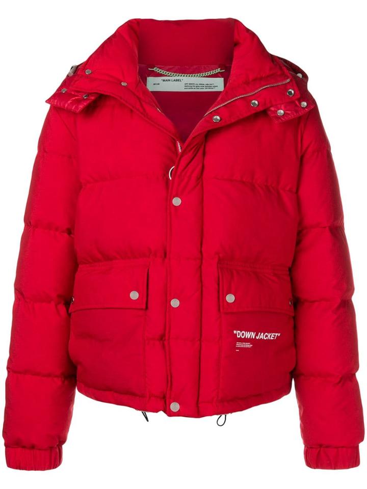 Off-white Padded Hooded Jacket - Red