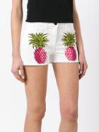 Giamba Pineapple Print Shorts, Women's, Size: 42, White, Cotton/spandex/elastane