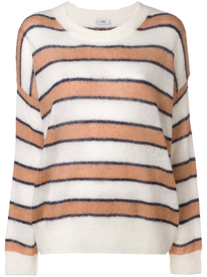 Closed Striped Knit Jumper - White