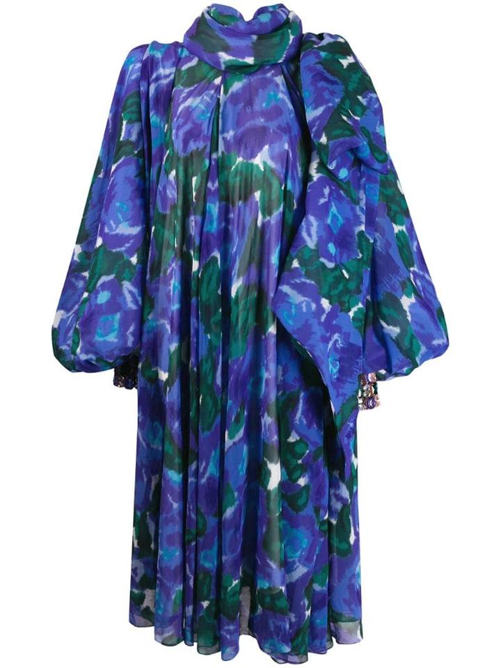 Richard Quinn Watercolour Print Dress - Purple