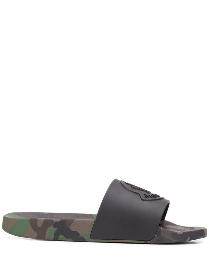 Moncler Logo Embossed Camouflage Slides - Black